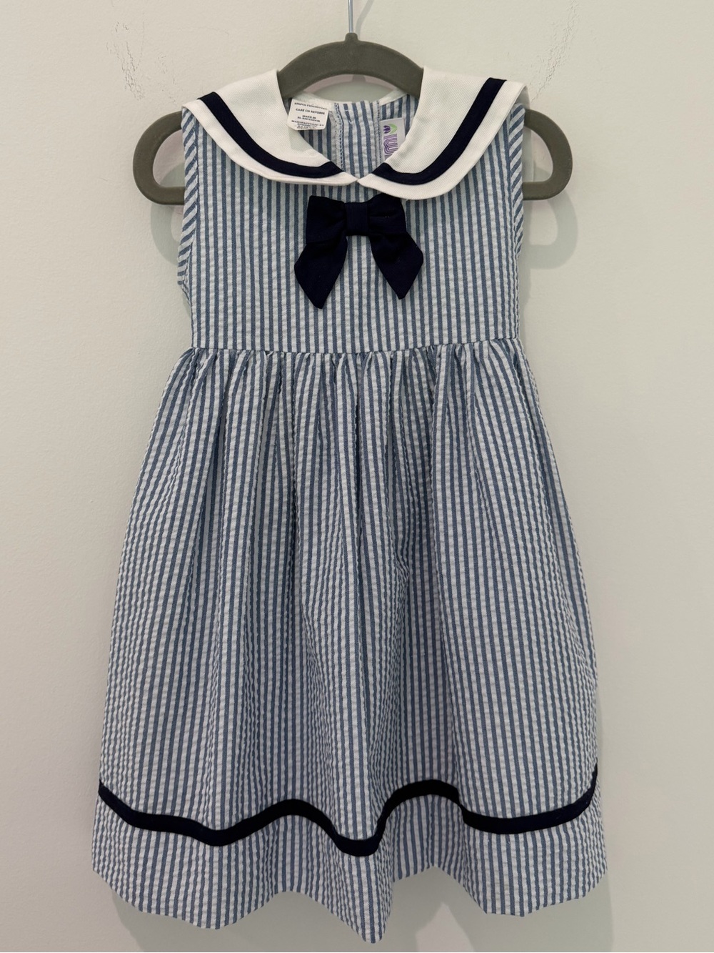 ⚓ Simi Sailor Seersucker Dress Blue/White Girls Size 2 EUC - Picture 6 of 7
